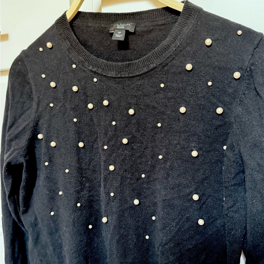 Black Sweater Shirt with Pearl Embellishments - Picture 4 of 10